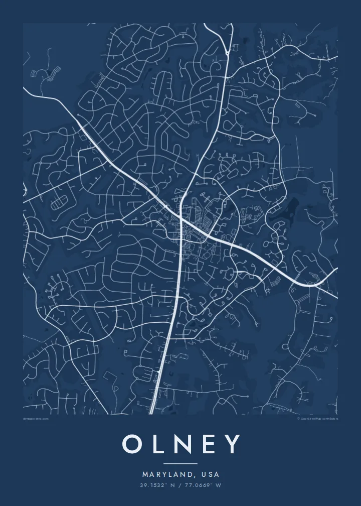 Olney map poster — Blueprint style