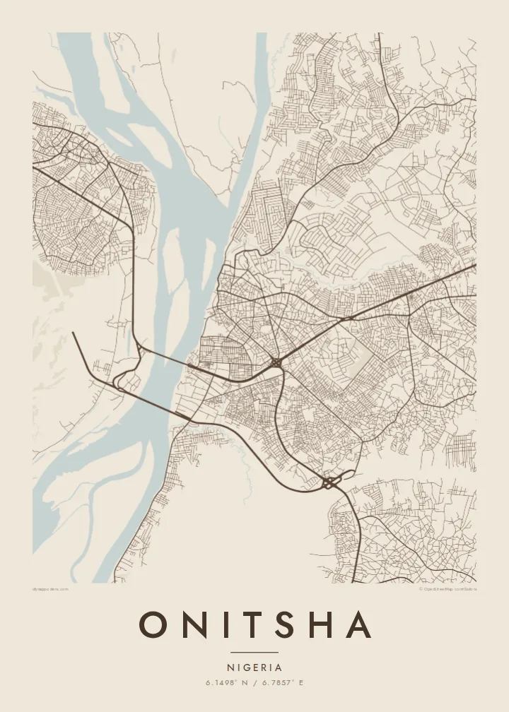 Onitsha map poster — Sand