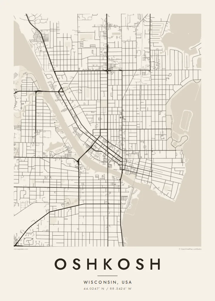 Oshkosh map poster — Paper style