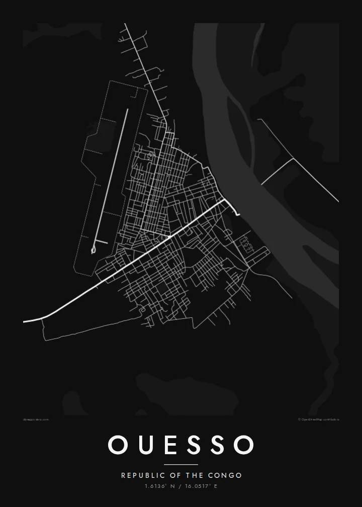 Ouesso map poster — Noir style