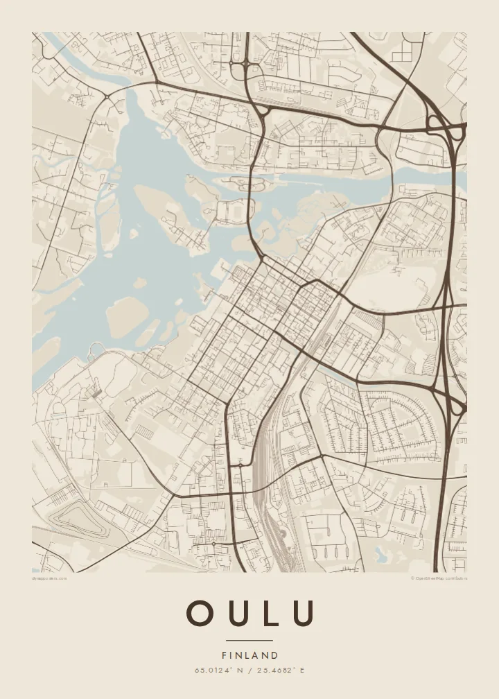 Oulu map poster — Sand style