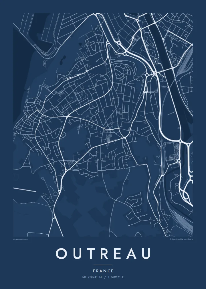 Outreau map poster — Blueprint style