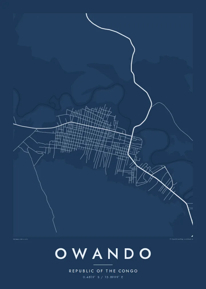 Owando map poster — Blueprint style