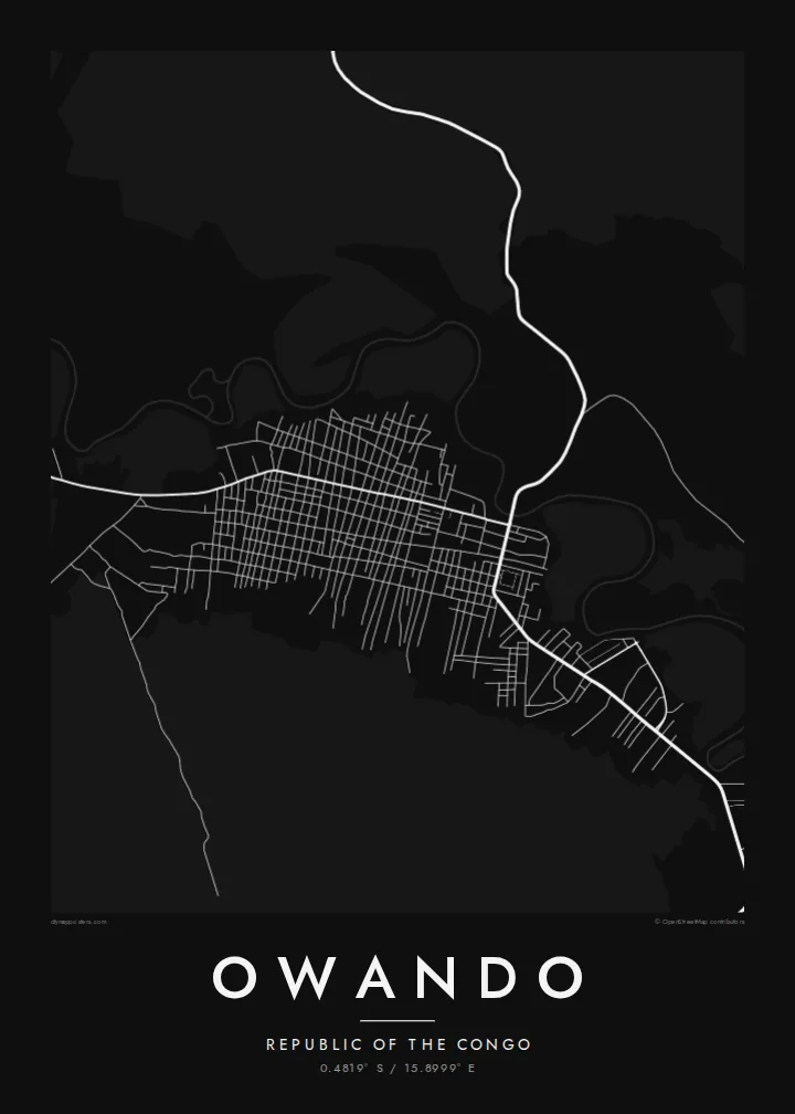 Owando map poster — Noir style