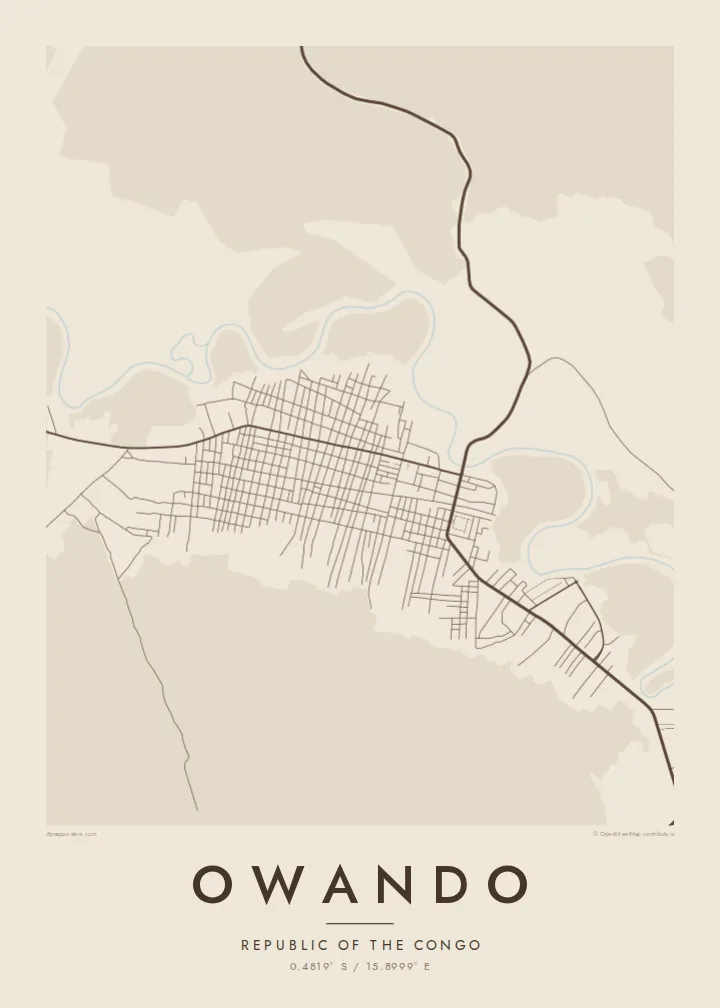 Owando map poster — Sand style