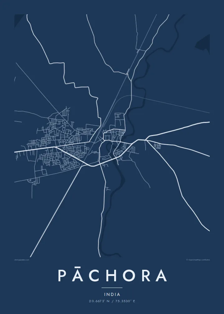 Pāchora map poster — Blueprint style