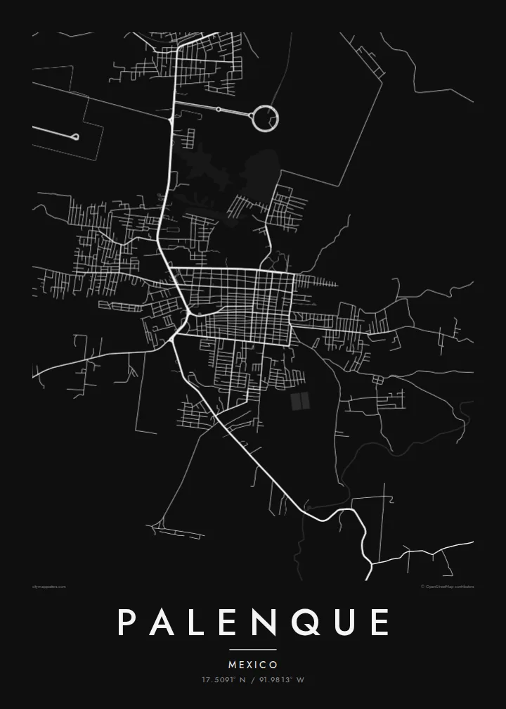 Palenque map poster — Noir