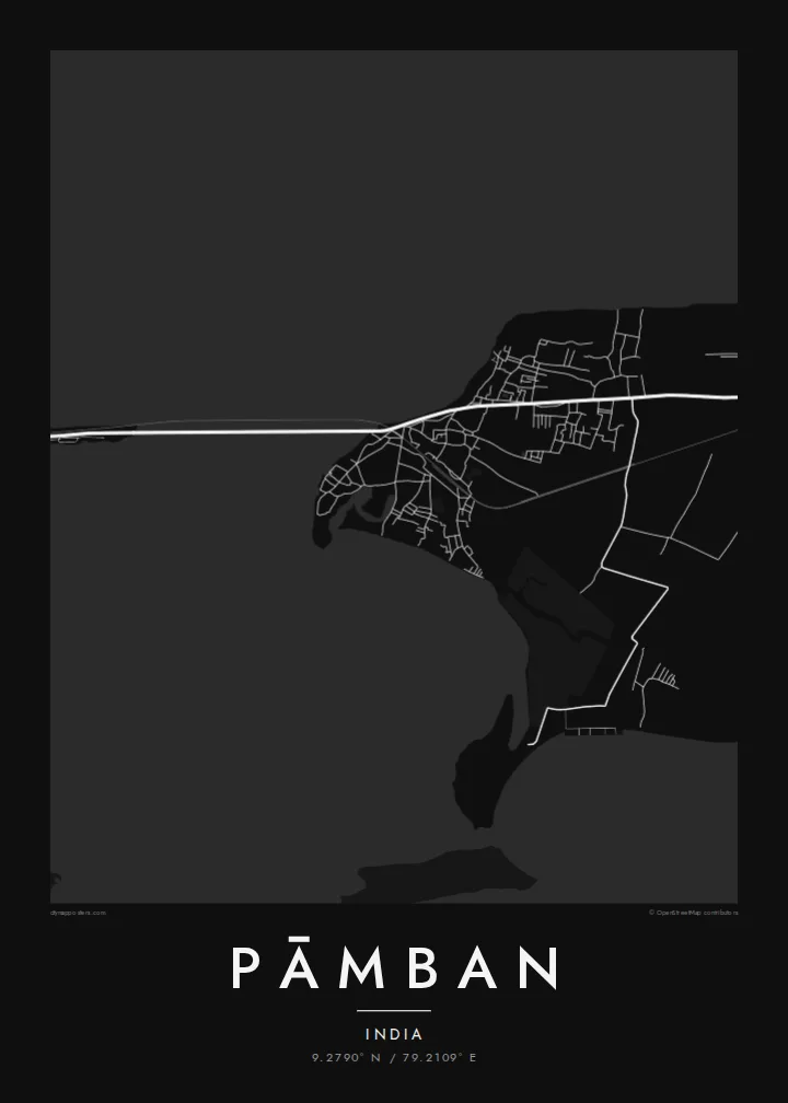 Pāmban map poster — Noir style