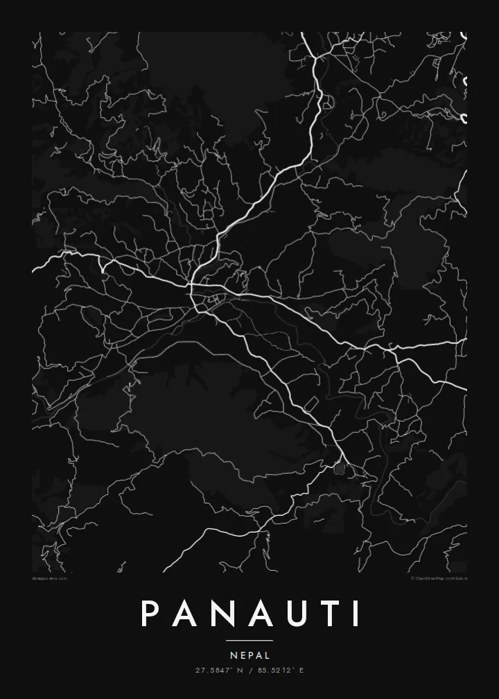 Panauti map poster — Noir style
