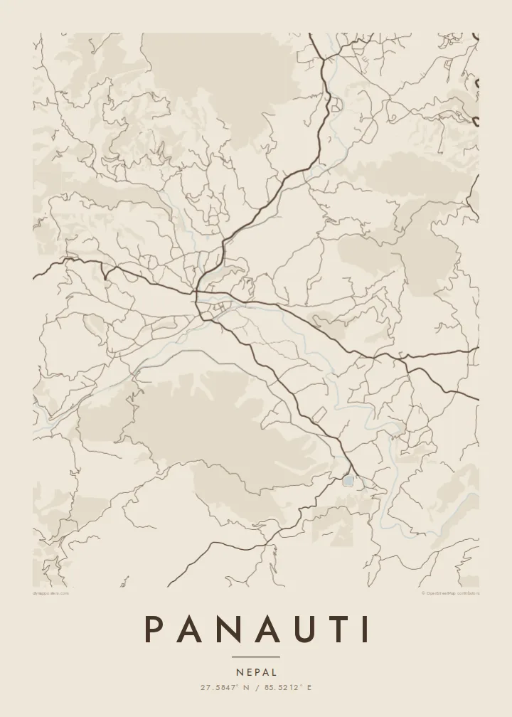 Panauti map poster — Sand style
