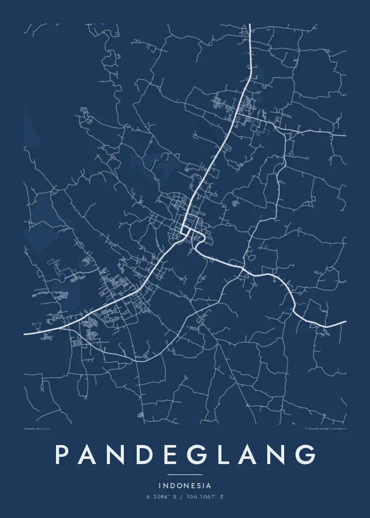 Pandeglang map poster — Blueprint style