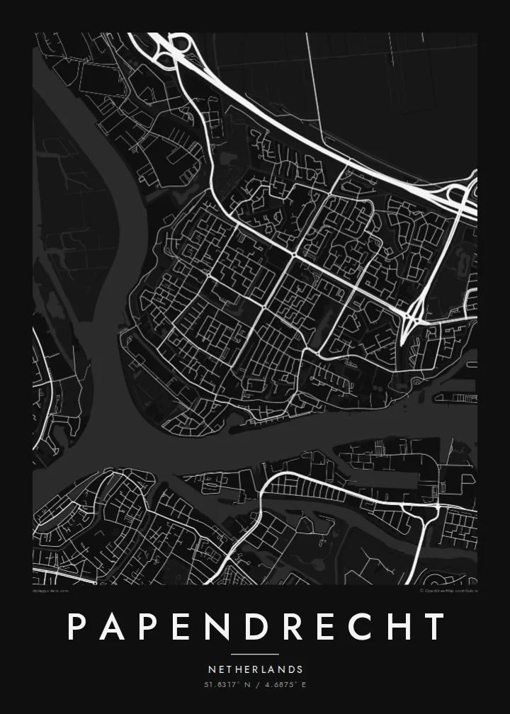 Papendrecht map poster — Noir