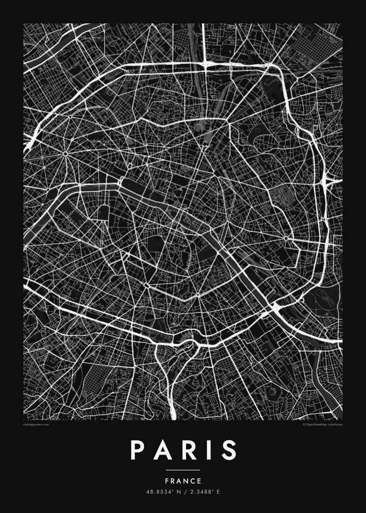 Paris map poster — Noir