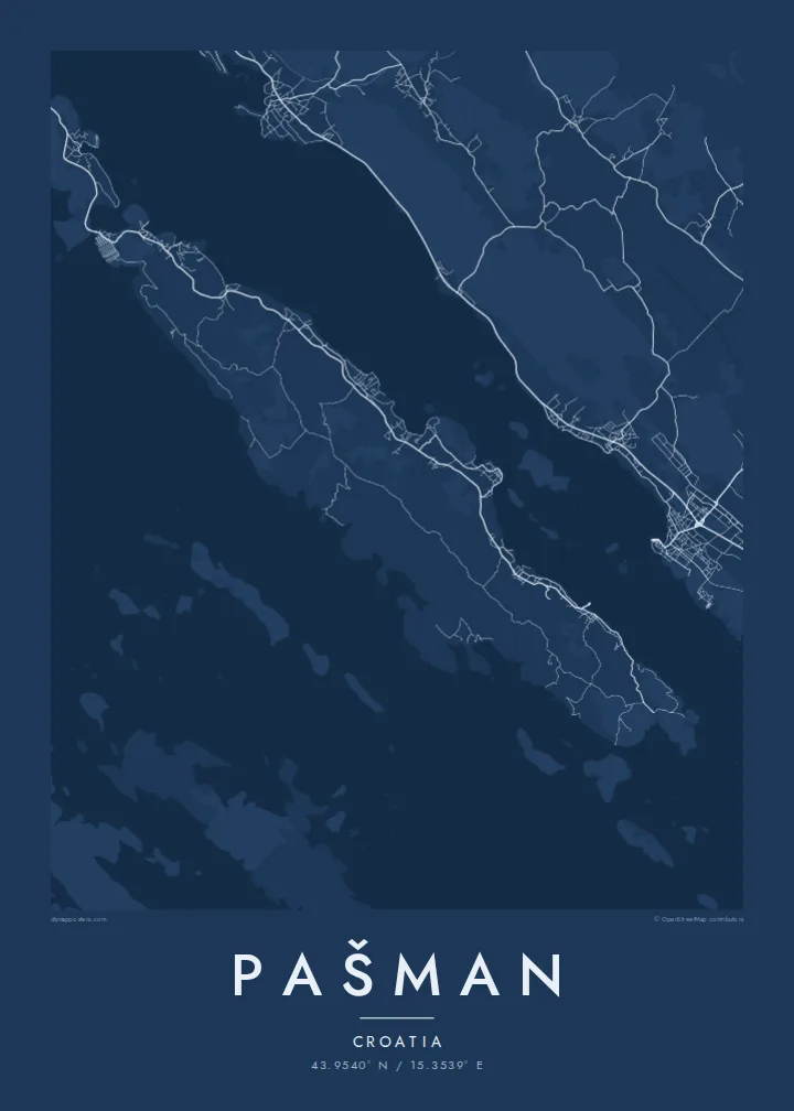Pašman map poster — Blueprint style