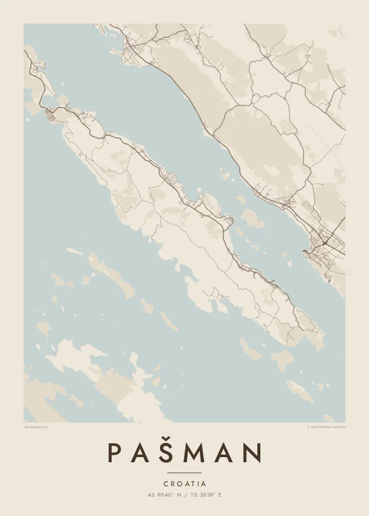 Pašman map poster — Sand style
