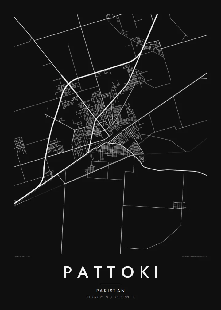 Pattoki map poster — Noir