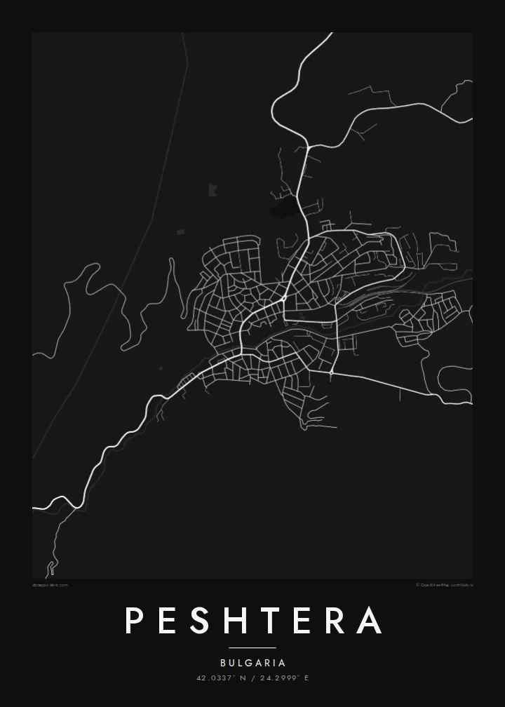 Peshtera map poster — Noir