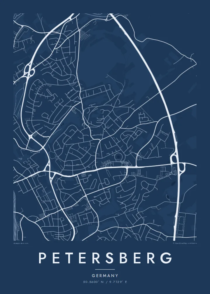 Petersberg map poster — Blueprint style