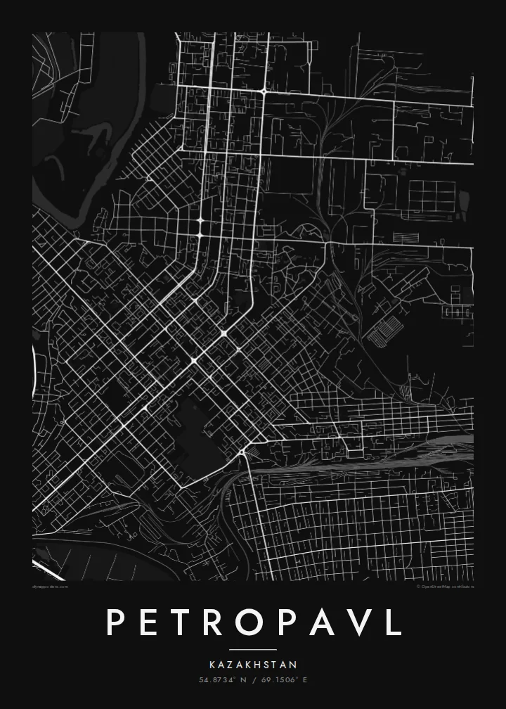Petropavl map poster — Noir