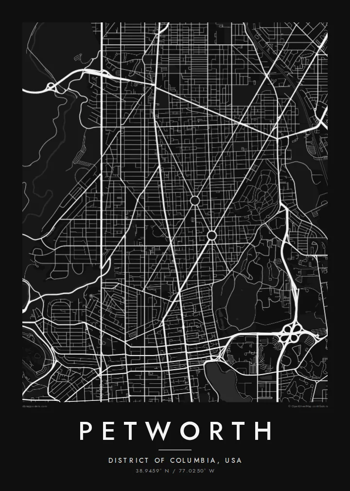 Petworth map poster — Noir style