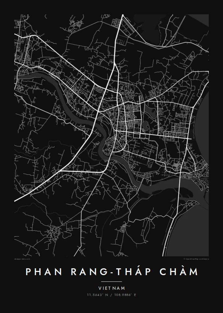 Phan Rang-Tháp Chàm map poster — Noir