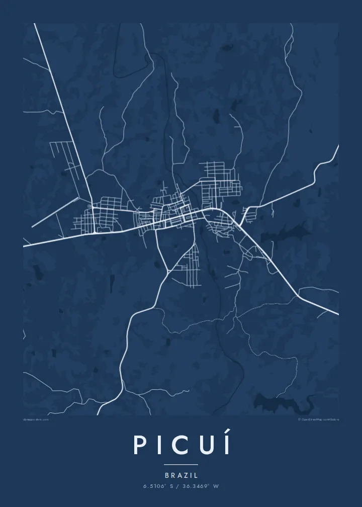 Picuí map poster — Blueprint style