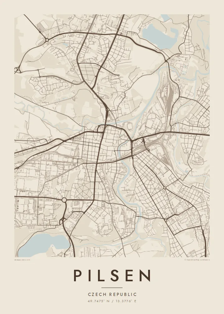 Pilsen map poster — Sand