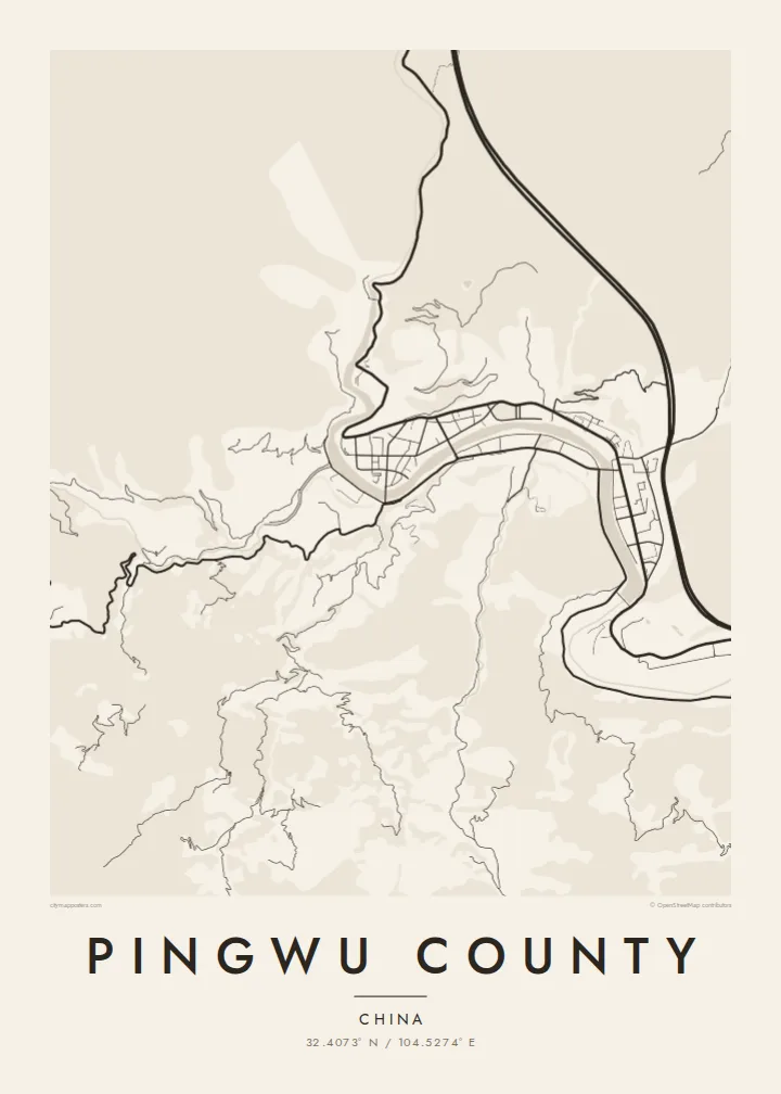 Pingwu County map poster — Paper