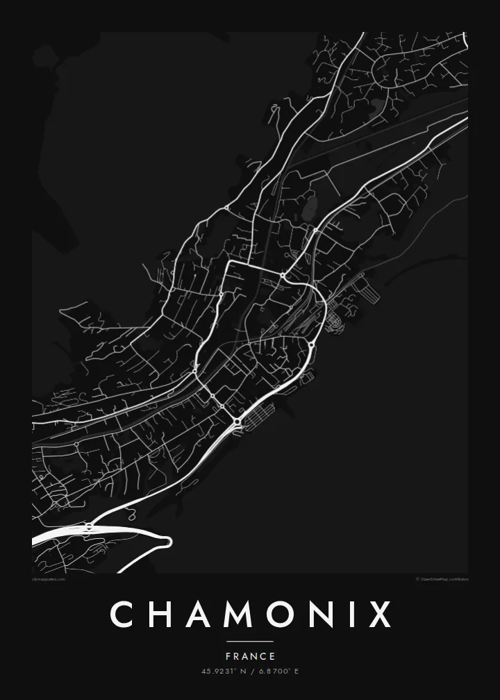 Plakat z mapą Chamonix — Noir