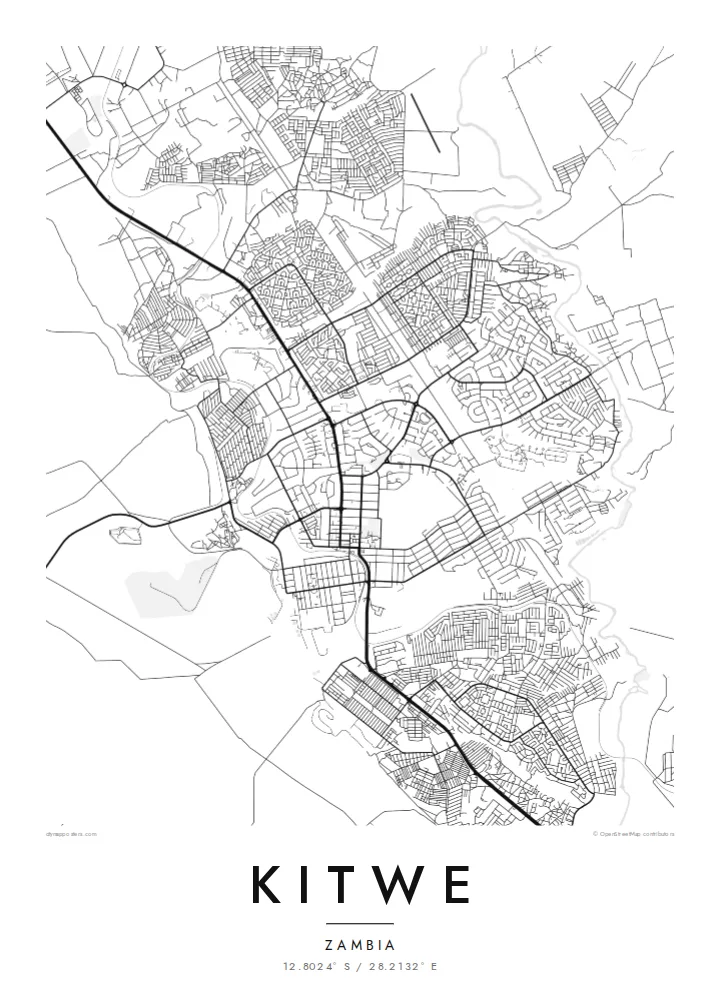 Plakat z mapą Kitwe — Classic