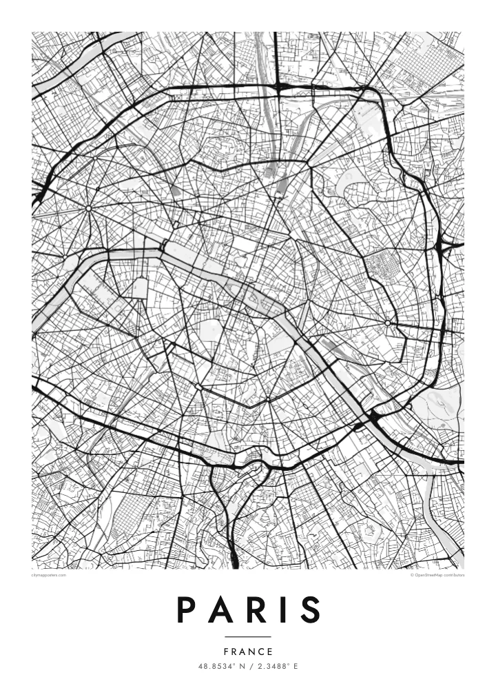 Minimalist klasyczny map poster of Paryż
