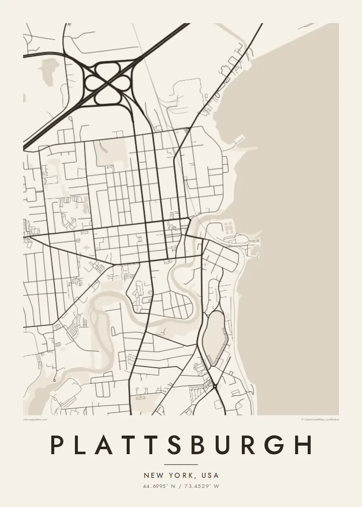 Plattsburgh map poster — Paper style
