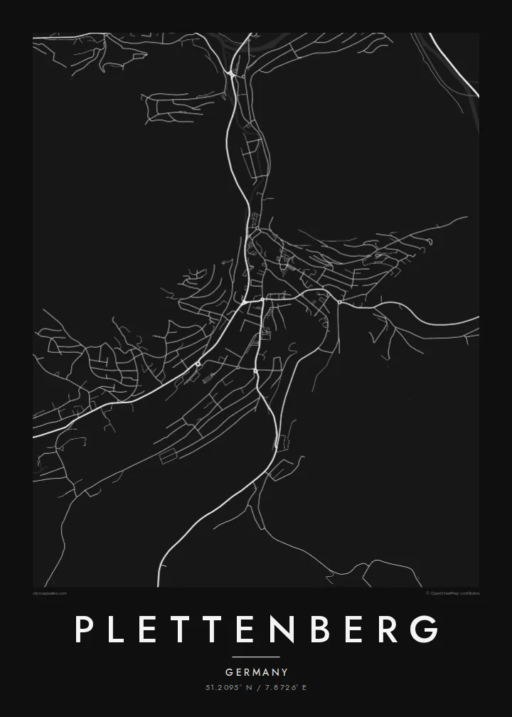 Plettenberg map poster — Noir