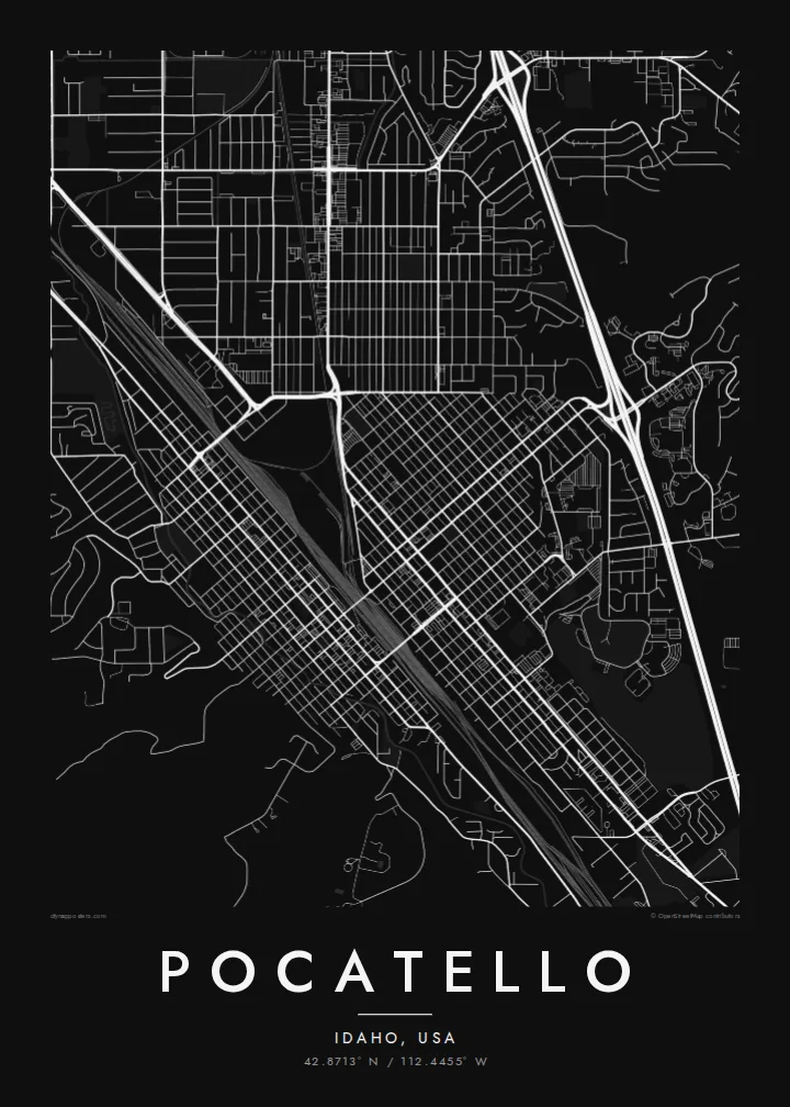 Pocatello map poster — Noir style