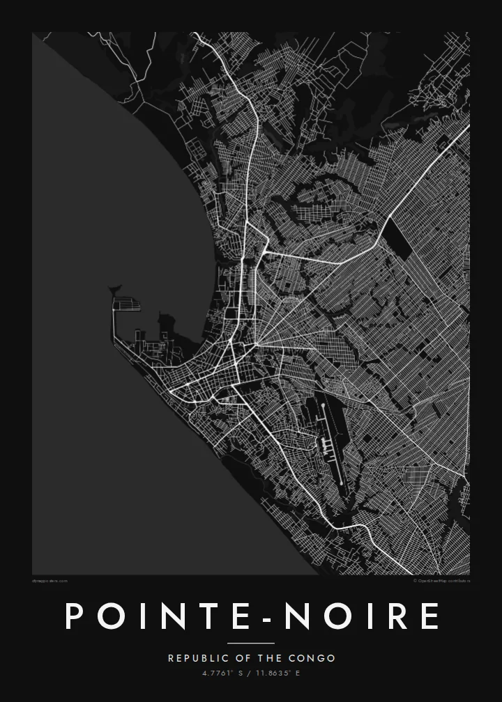 Pointe-Noire map poster — Noir