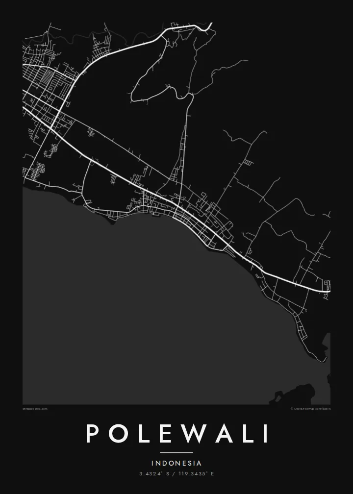 Polewali map poster — Noir