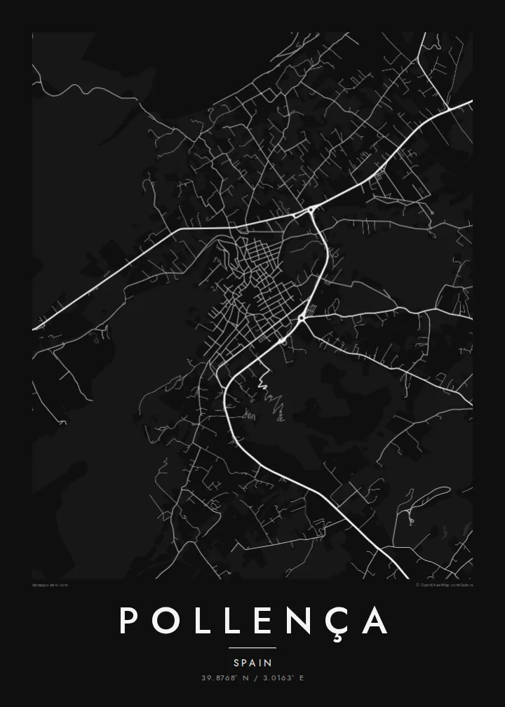 Pollença map poster — Noir style