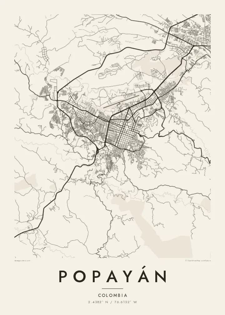 Popayán map poster — Paper style