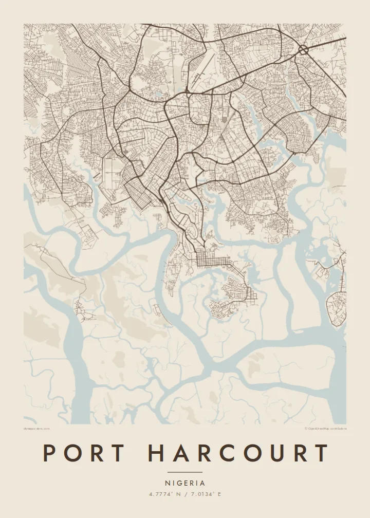 Port Harcourt map poster — Sand style