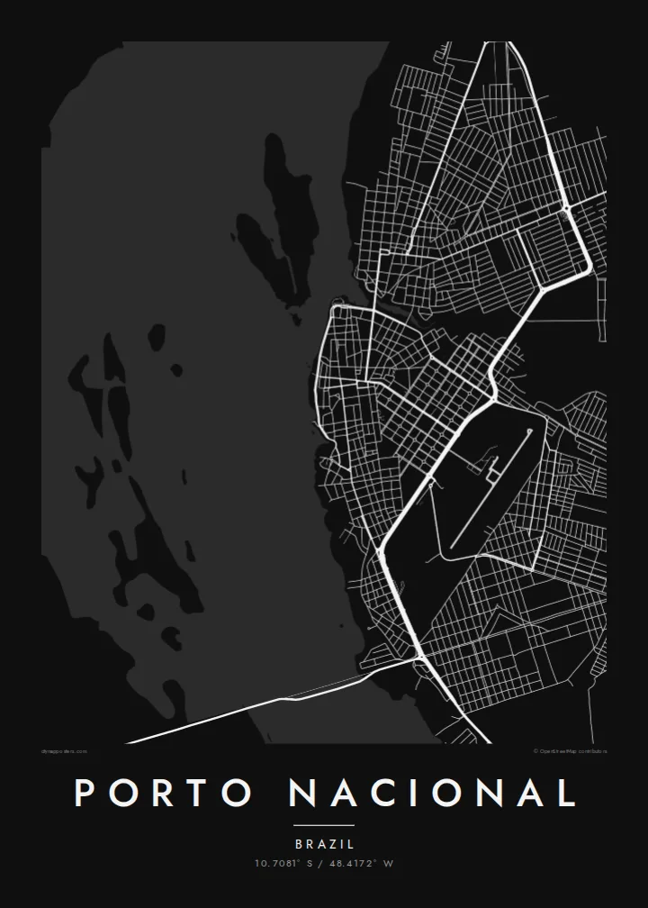 Porto Nacional map poster — Noir style