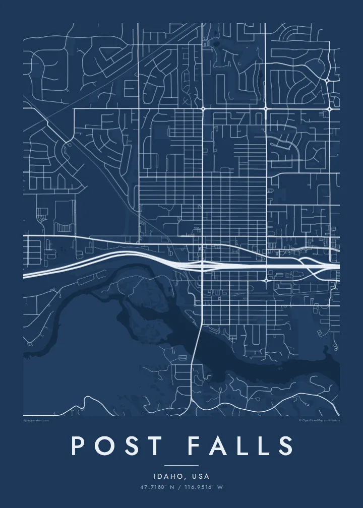 Post Falls map poster — Blueprint
