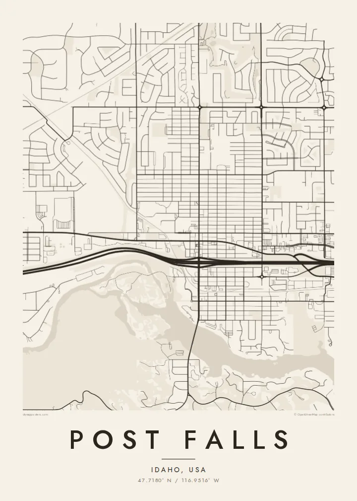 Post Falls map poster — Paper