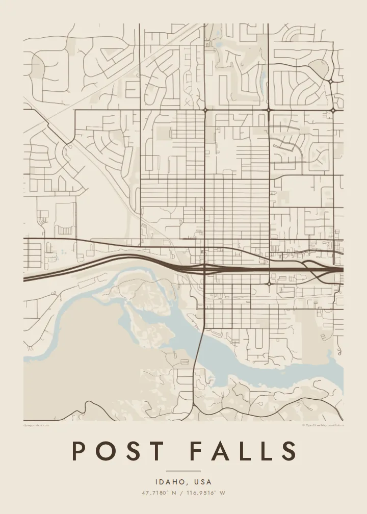 Post Falls map poster — Sand