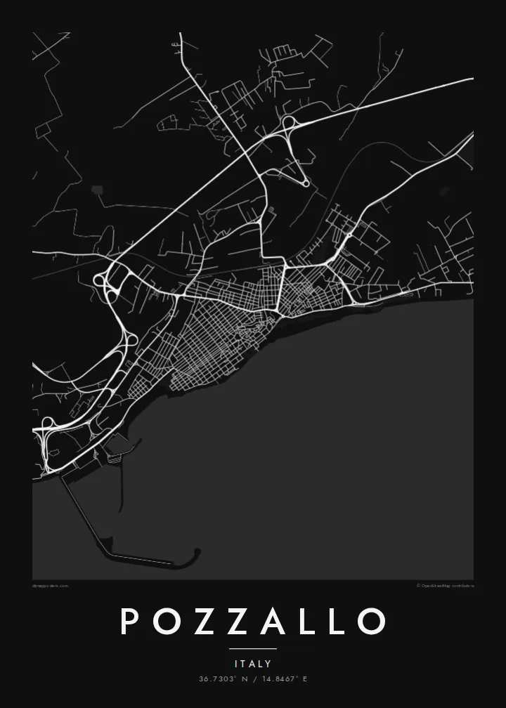 Pozzallo map poster — Noir style