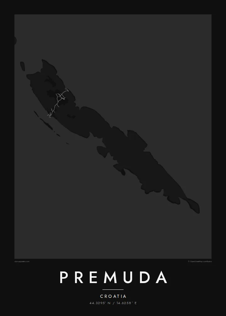 Premuda map poster — Noir style