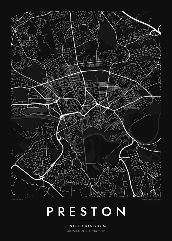 Preston map poster — Noir