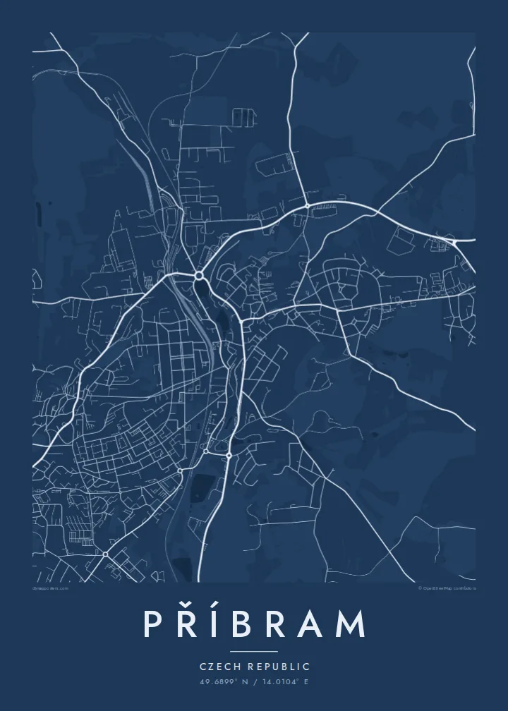 Příbram map poster — Blueprint style