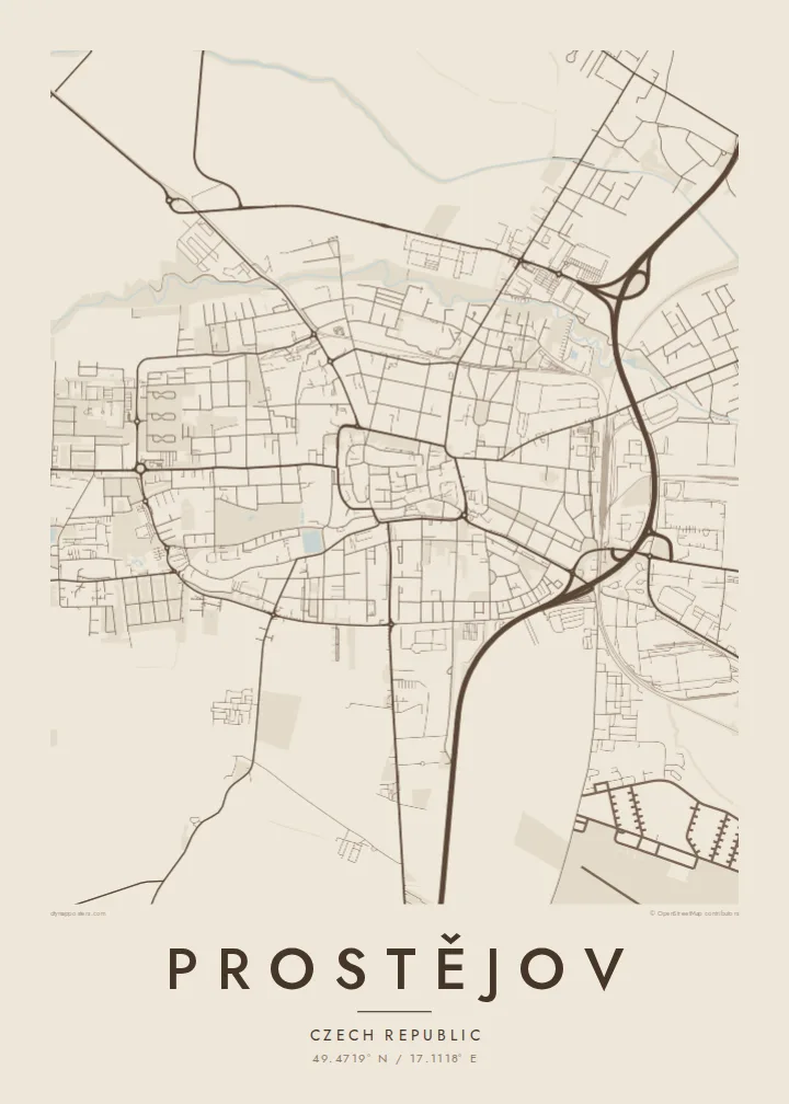 Prostějov map poster — Sand
