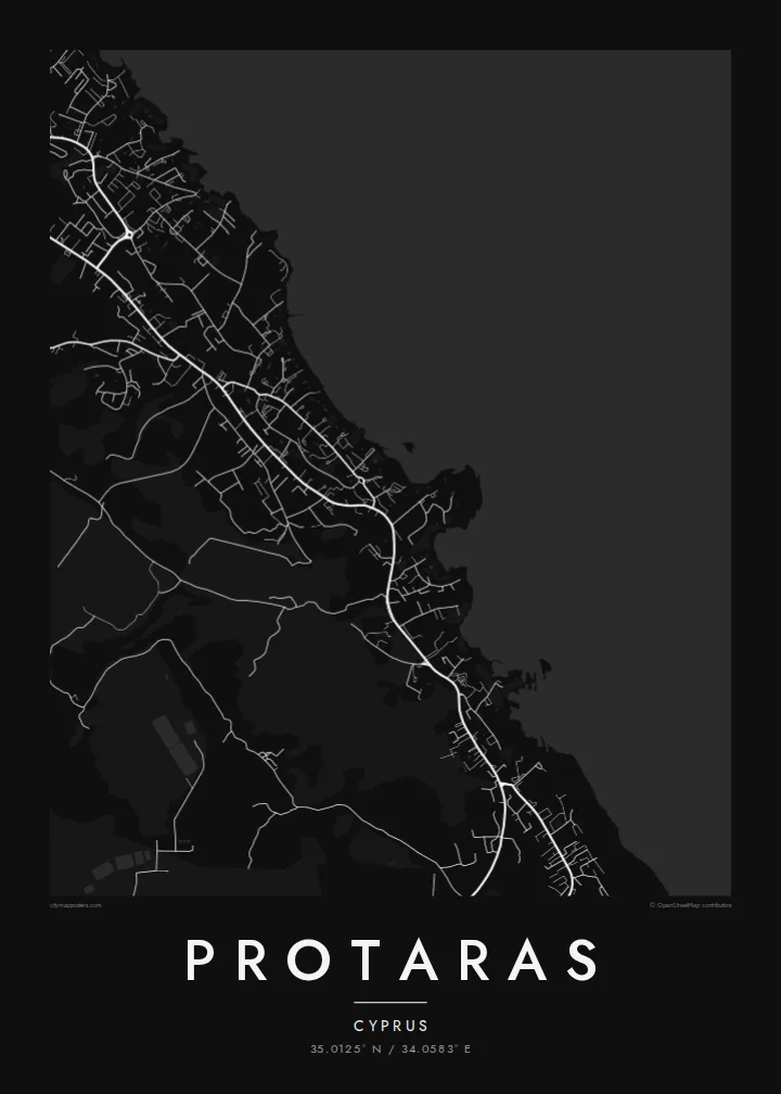 Protaras map poster — Noir style