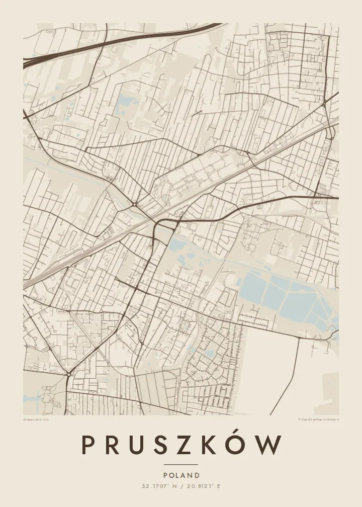 Pruszków map poster — Sand